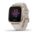 Venu® Sq – Music Edition Rose Gold Aluminum Bezel with Light Sand Case and Silicone Band