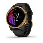 Venu® Gold Stainless Steel Bezel with Black Case and Silicone Band