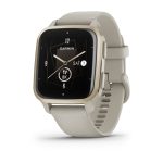 Venu® Sq 2 – Music Edition Cream Gold Aluminum Bezel with French Gray Case and Silicone Band